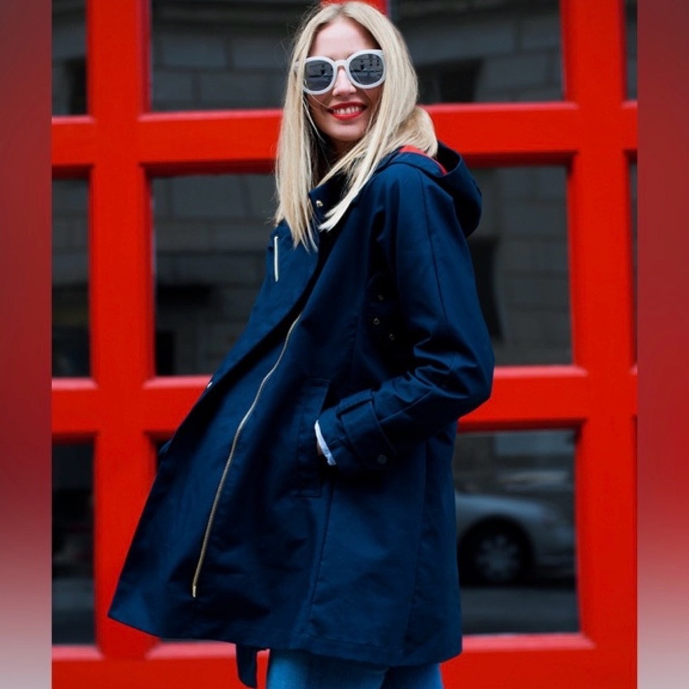 J.Crew Navy & Red Hooded Anorak Jacket Gold Zipper Size XL New With Tags - Picture 2 of 9